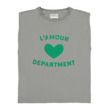 Sleeveless t-shirt w/ shoulder pads | Grey w/ "l´amour" print