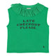 Sleeveless t-shirt w/ tulle collar | Green  w/ "late check out" print