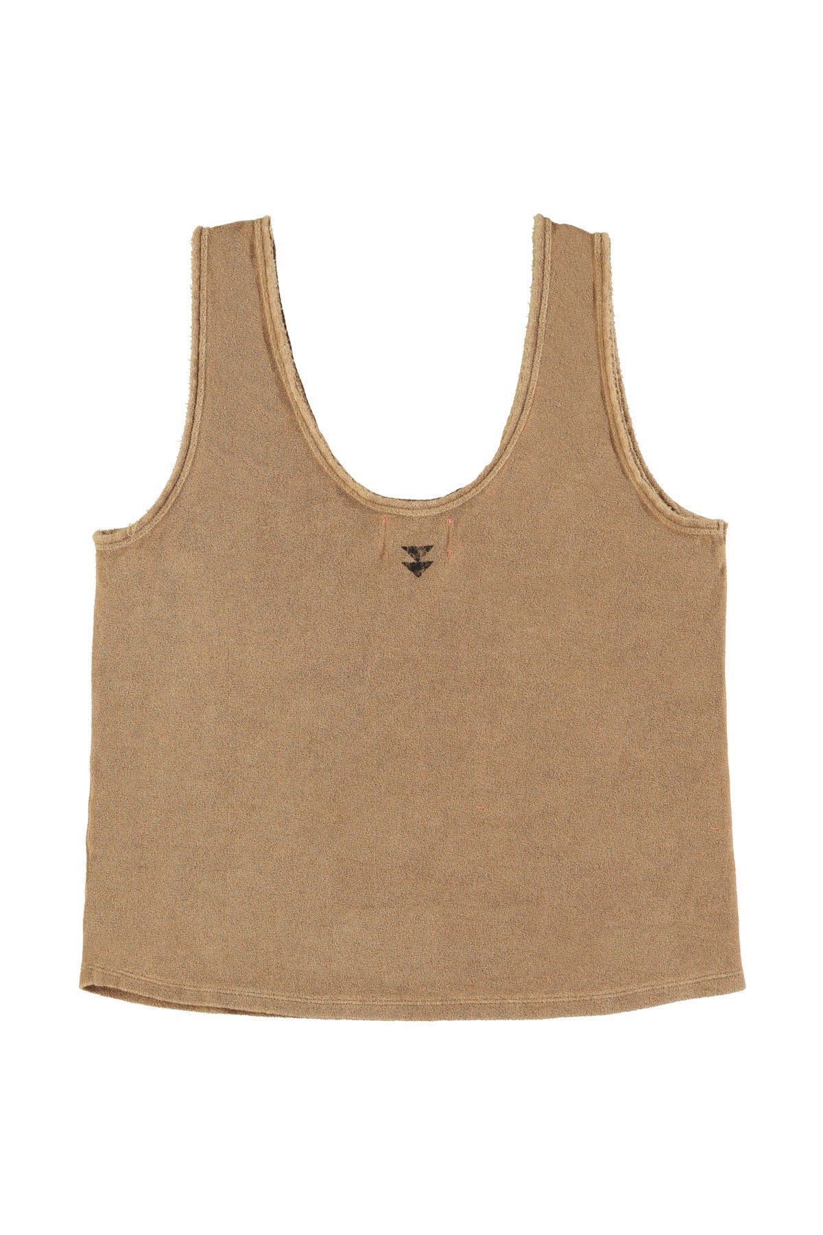 Sleeveless top w/ v-neck | Brown w/ "pizza takeaway" print