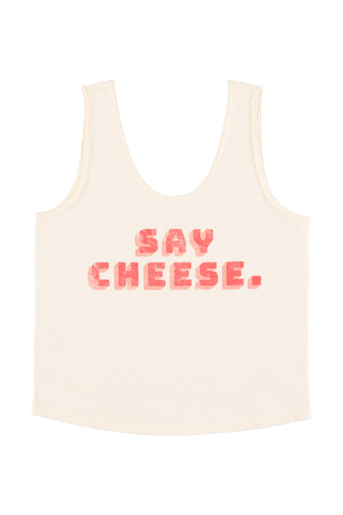 Sleeveless top w/ v-neck | Ecru w/ "say cheese" print