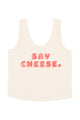 Sleeveless top w/ v-neck | Ecru w/ "say cheese" print