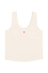 Sleeveless top w/ v-neck | Ecru w/ "say cheese" print