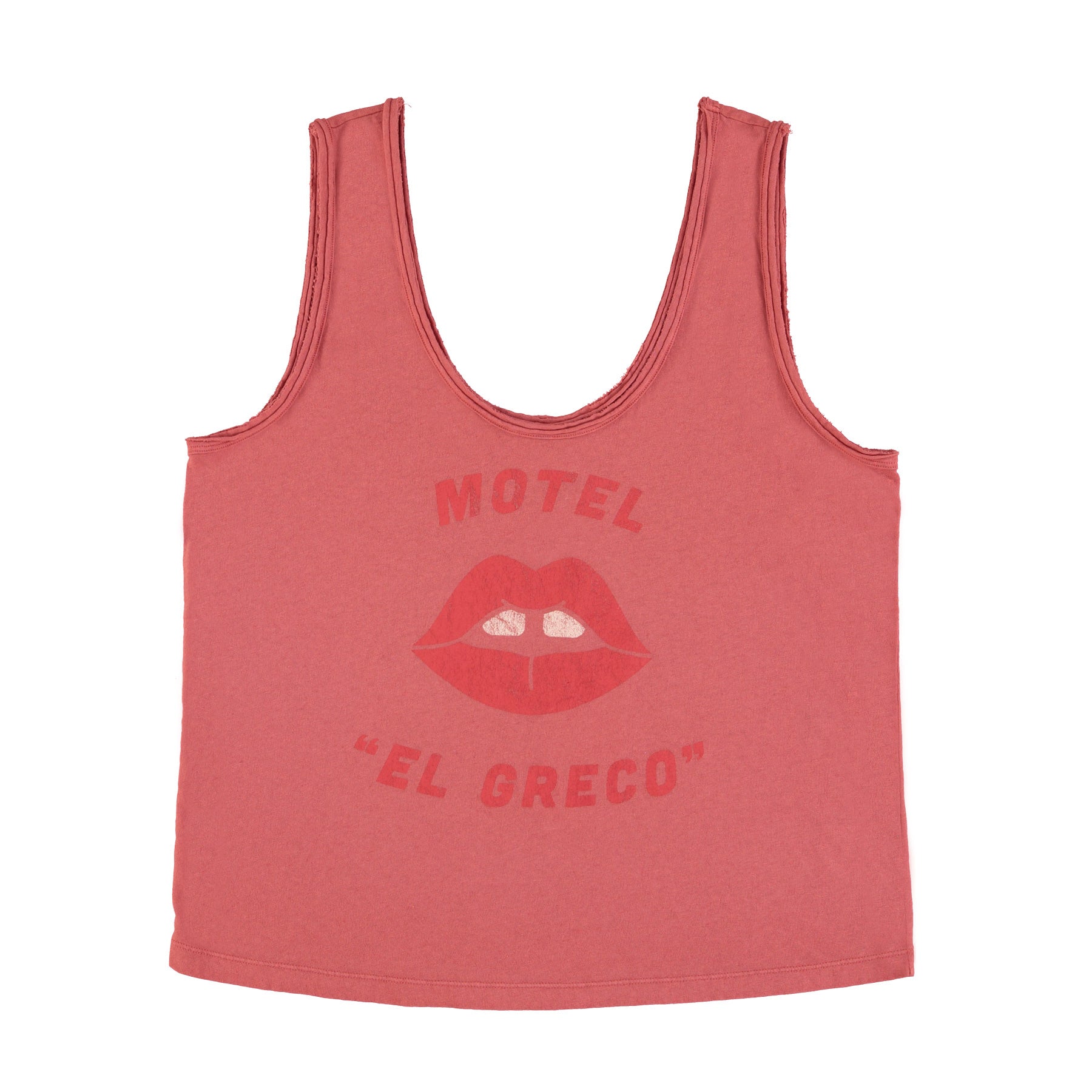 Sleeveless top w/ v-neck | Old pink w/ "motel el greco" print
