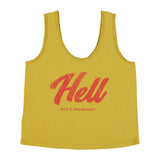 Sleeveless top w/ v-neck | Olive green w/ "hell" print