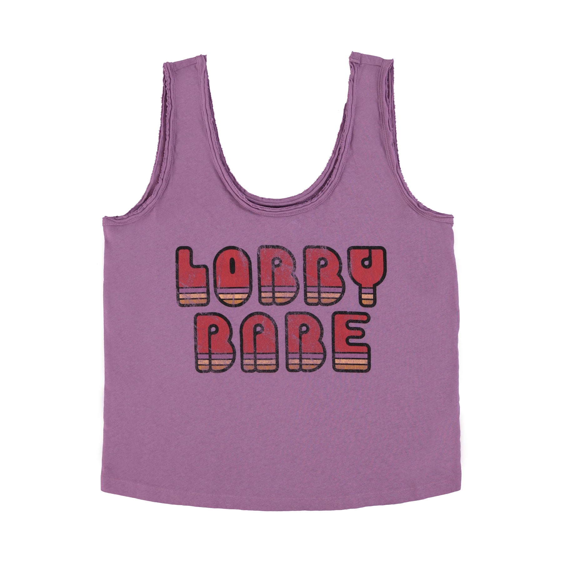 Sleeveless top w/ v-neck | Purple w/ "lobby babe" print