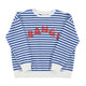 Sweatshirt | Blue & ecru stripes w/ "bang" print