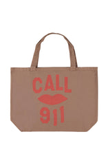 XL bag | Brown w/ "call 911" print