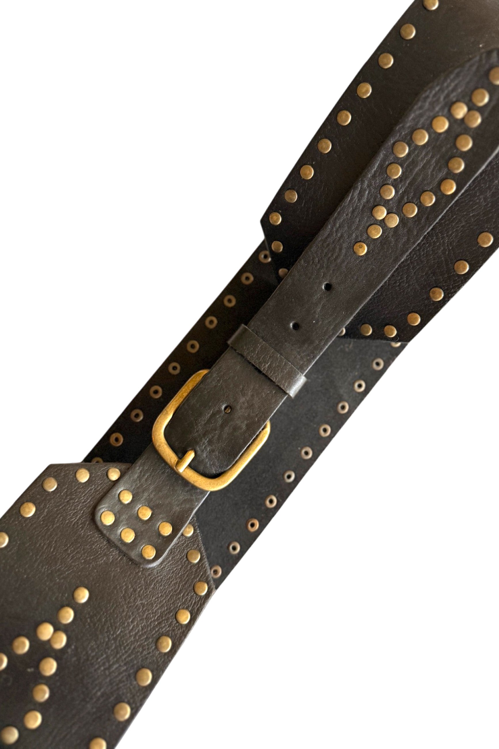 Leather Belt Black | Large w/ Golden Studs