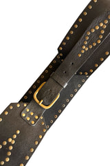 Leather Belt Black | Large w/ Golden Studs
