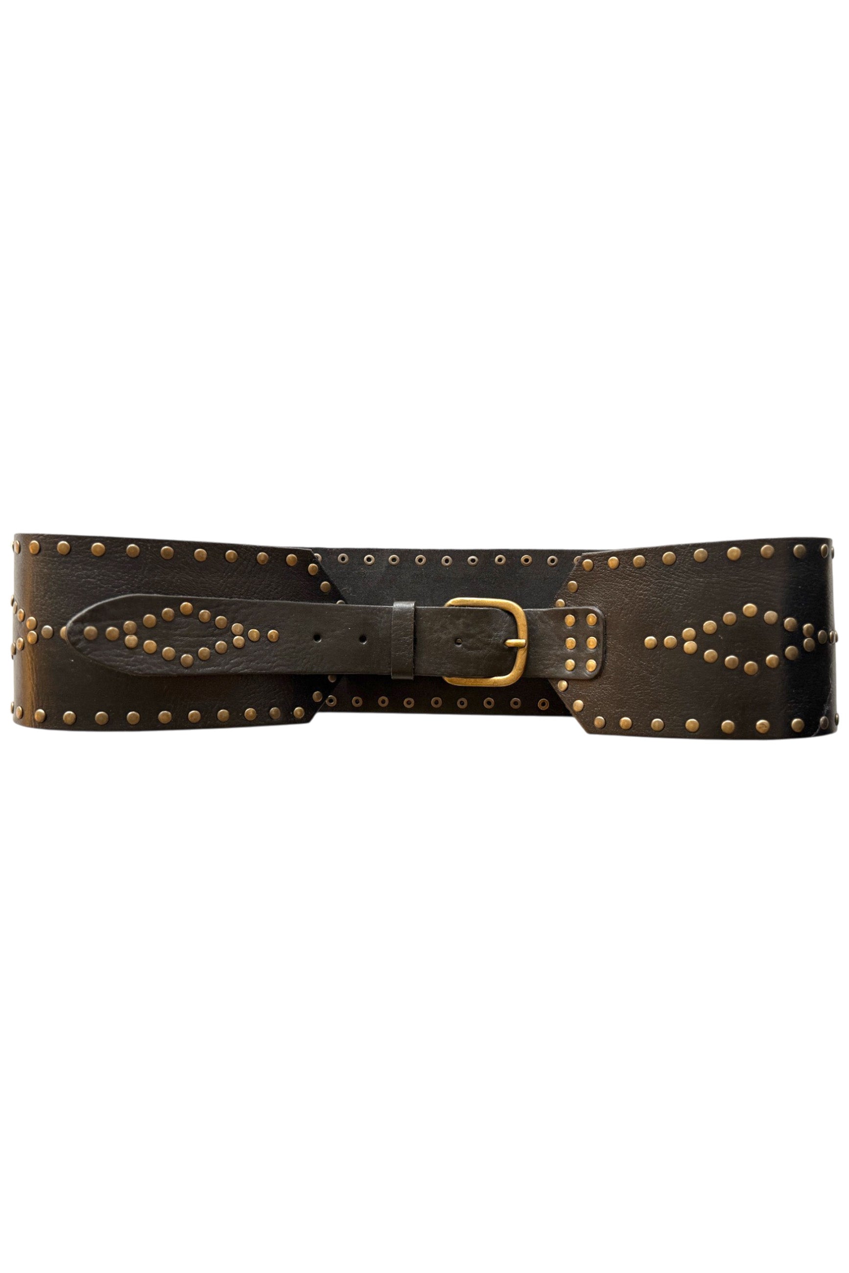 Leather Belt Black | Large w/ Golden Studs