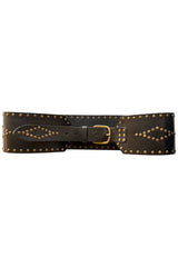 Leather Belt Black | Large w/ Golden Studs