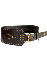 Leather Belt Black | Large w/ Golden Studs