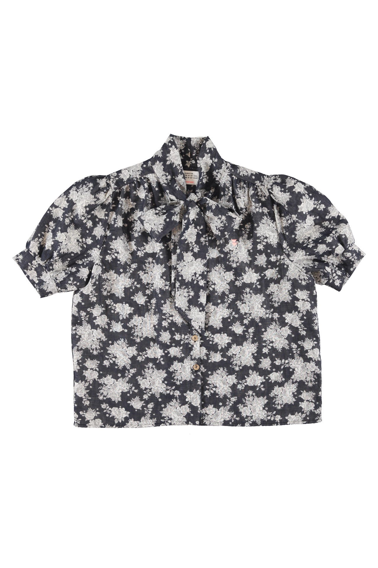 Blouse w/ bow | Black w/ floral jacquard