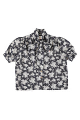 Blouse w/ bow | Black w/ floral jacquard