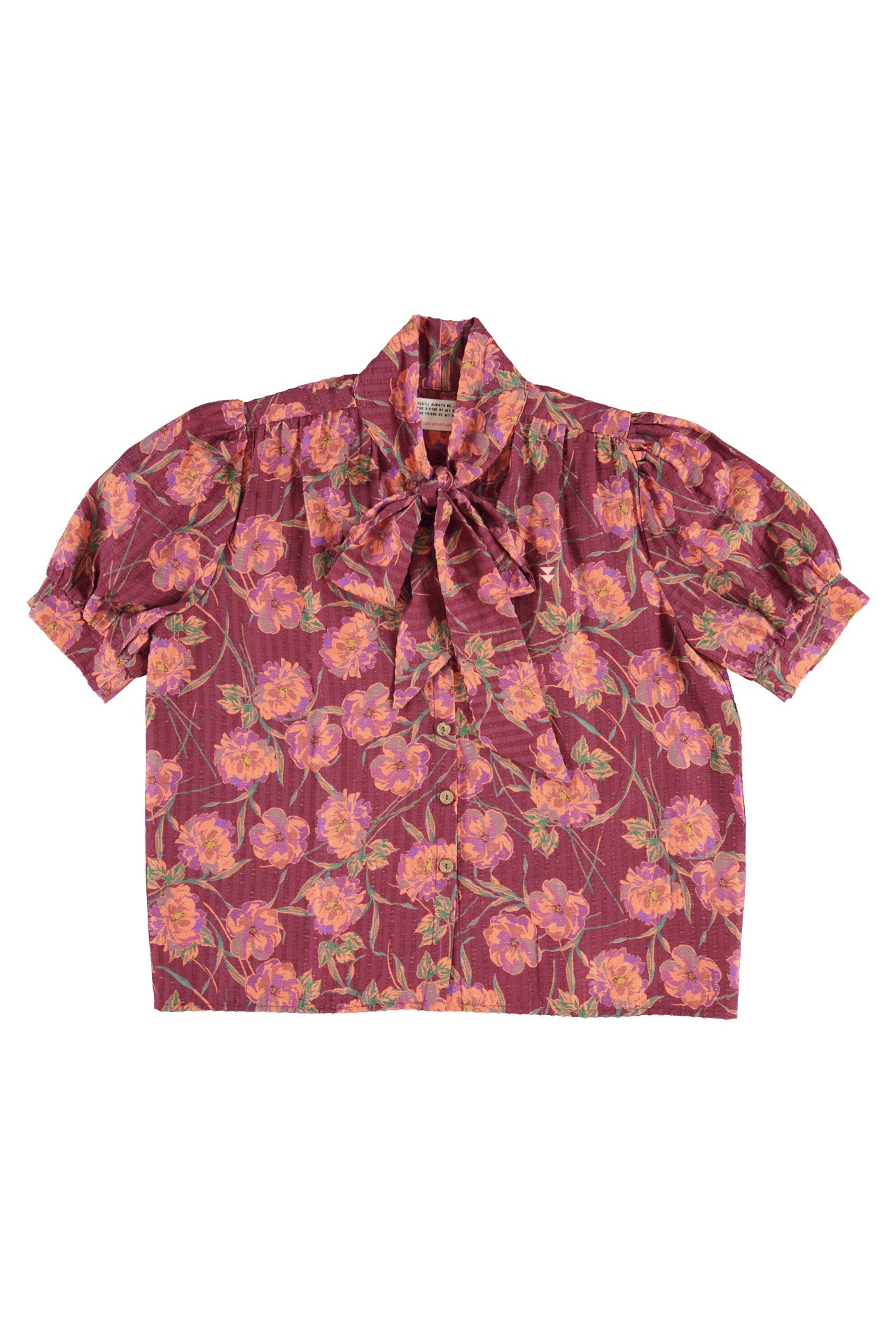 Blouse w/ bow | Bordeaux w/ multicolor flowers