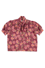 Blouse w/ bow | Bordeaux w/ multicolor flowers
