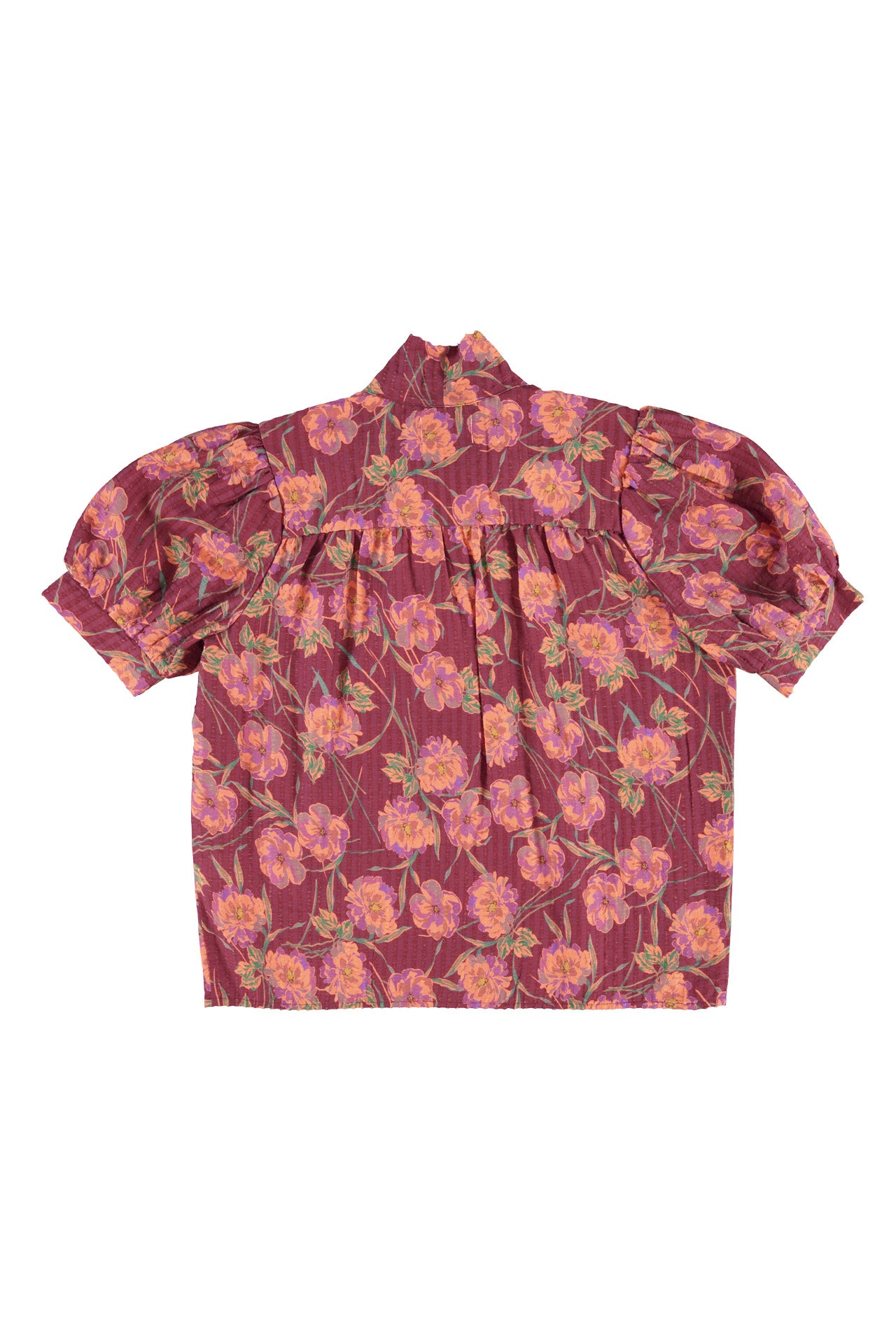 Blouse w/ bow | Bordeaux w/ multicolor flowers
