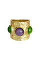Gold Textured Cuff Bracelet with Purple & Green Stones – Open Bangle