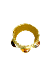 Gold Textured Cuff Bracelet with Amber Stones – Open Bangle