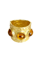 Gold Textured Cuff Bracelet with Amber Stones – Open Bangle