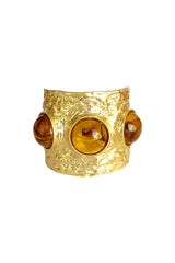 Gold Textured Cuff Bracelet with Amber Stones – Open Bangle