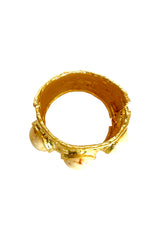 Gold Textured Cuff Bracelet with White Stones – Open Bangle