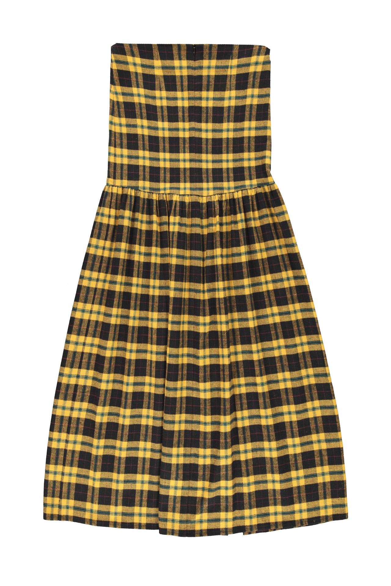 Long strapless dress | Yellow & black checkered