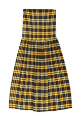 Long strapless dress | Yellow & black checkered