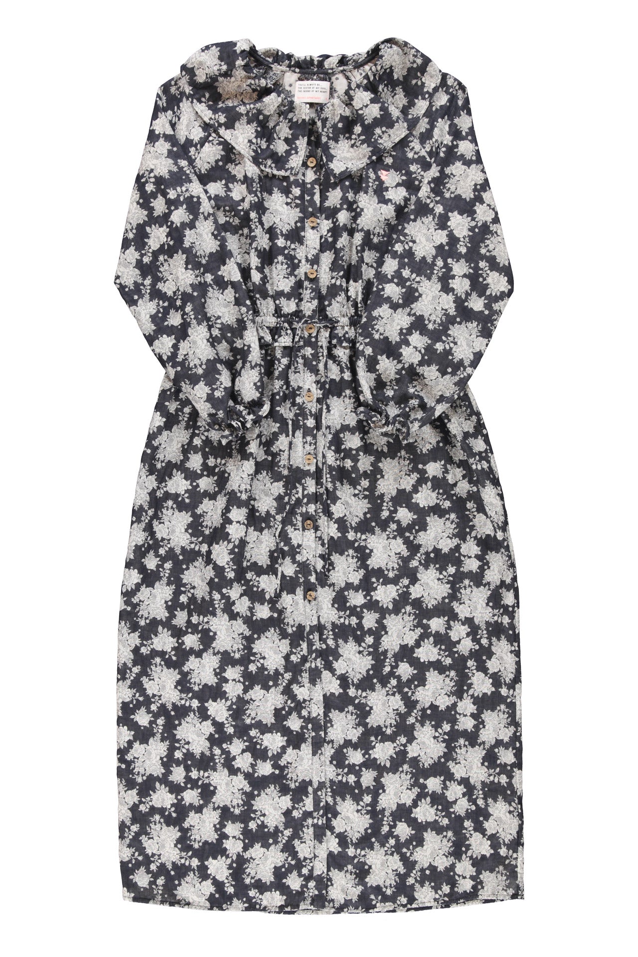 Long dress w/ collar | Black w/ floral jacquard