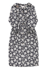 Long dress w/ collar | Black w/ floral jacquard