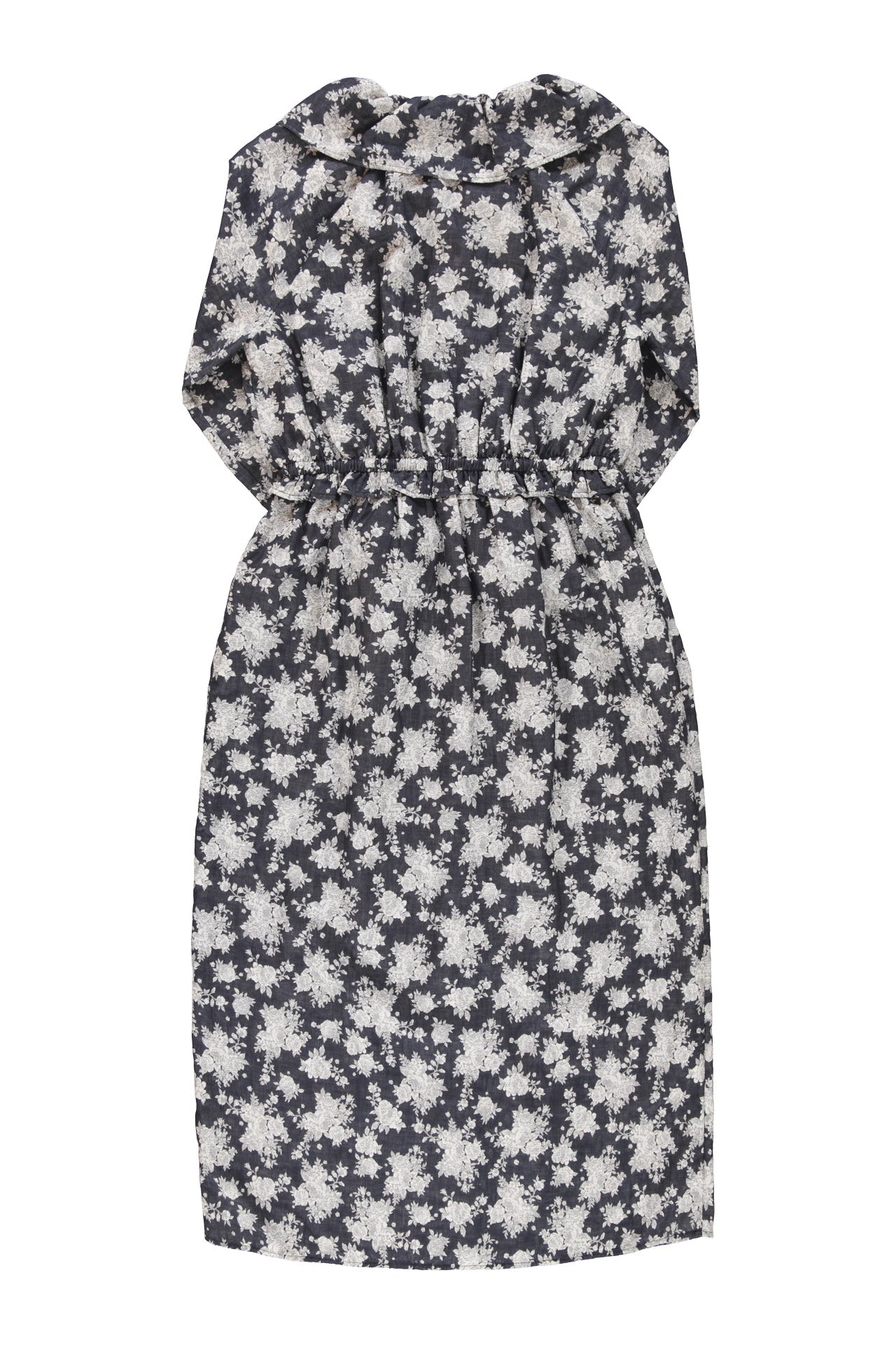 Long dress w/ collar | Black w/ floral jacquard