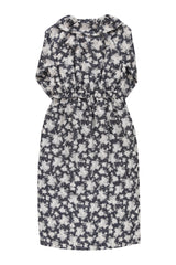 Long dress w/ collar | Black w/ floral jacquard