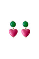 Earrings Heart Pendant, Green & Pink