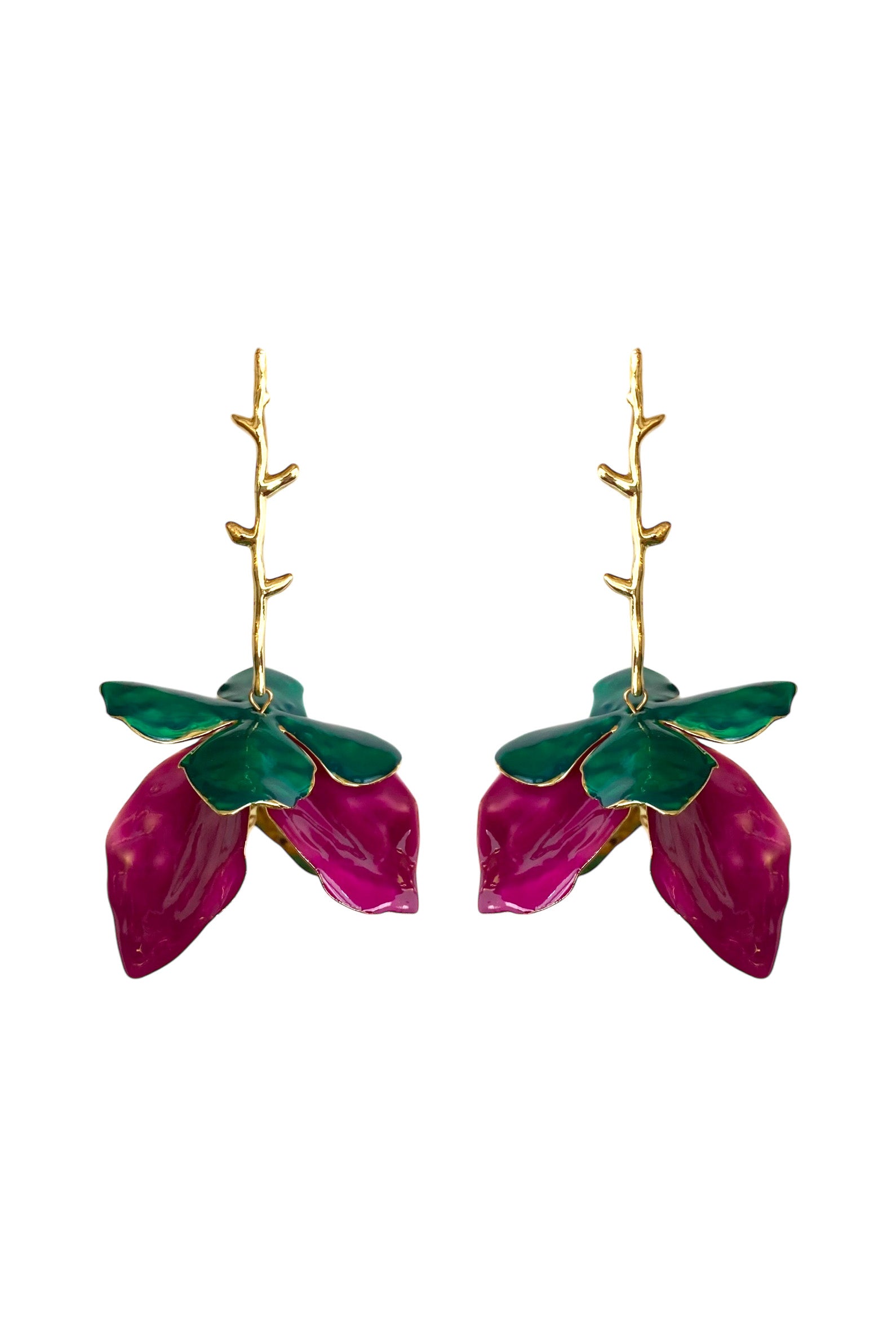 Long Earrings Flower | Pink & Green