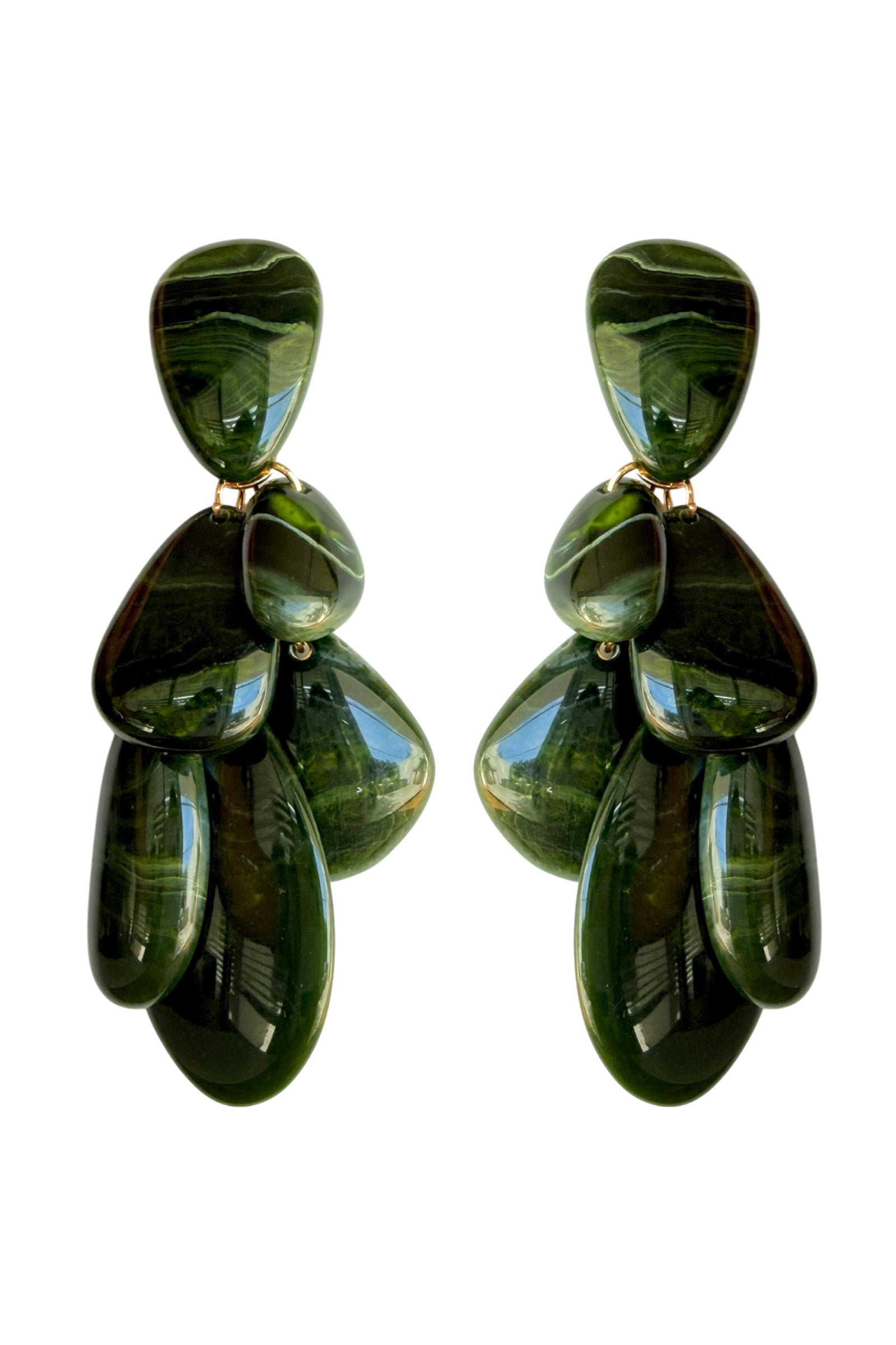Green Stone Drop Earrings – Long Multi Pendant
