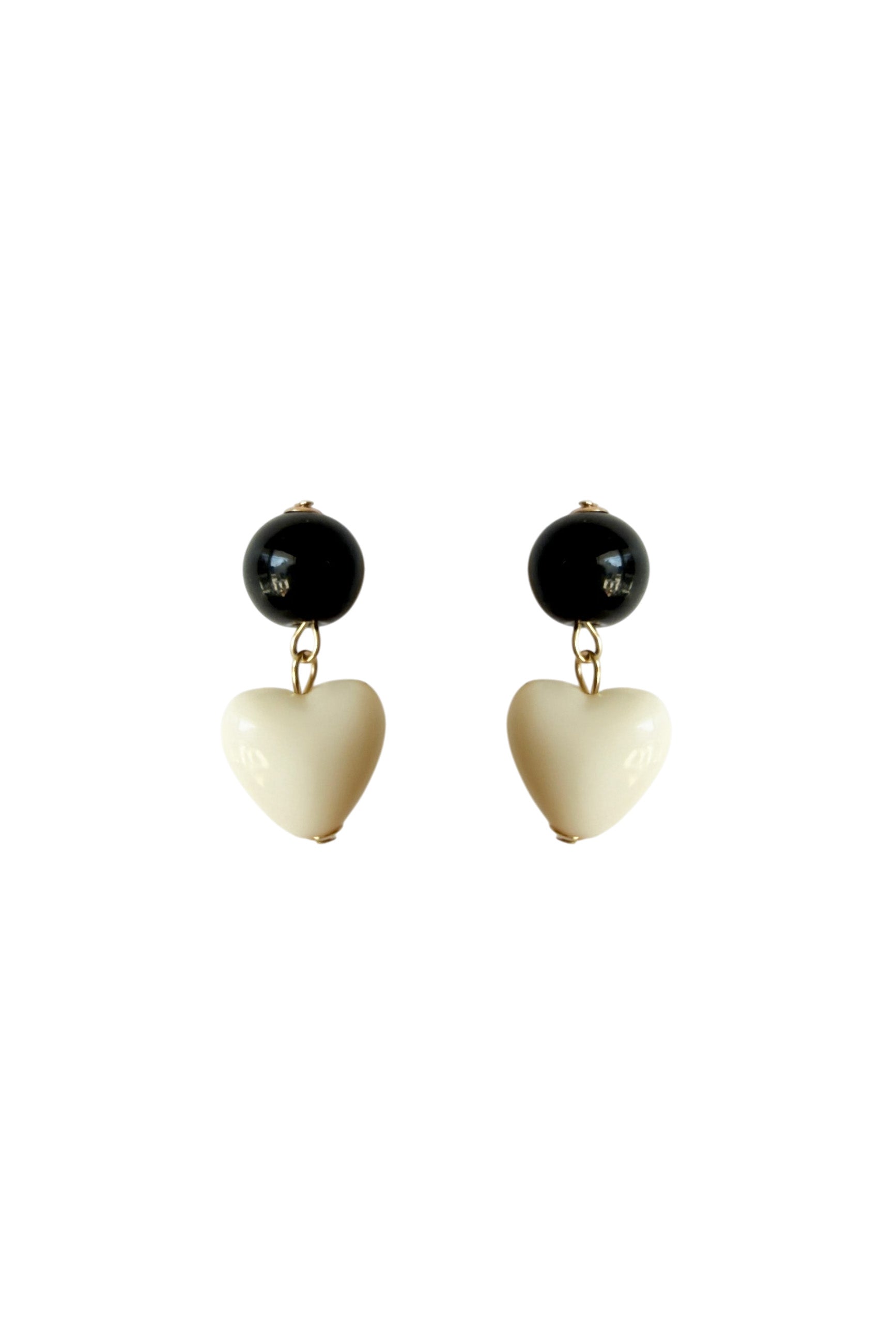 Black & Ivory Heart Earrings