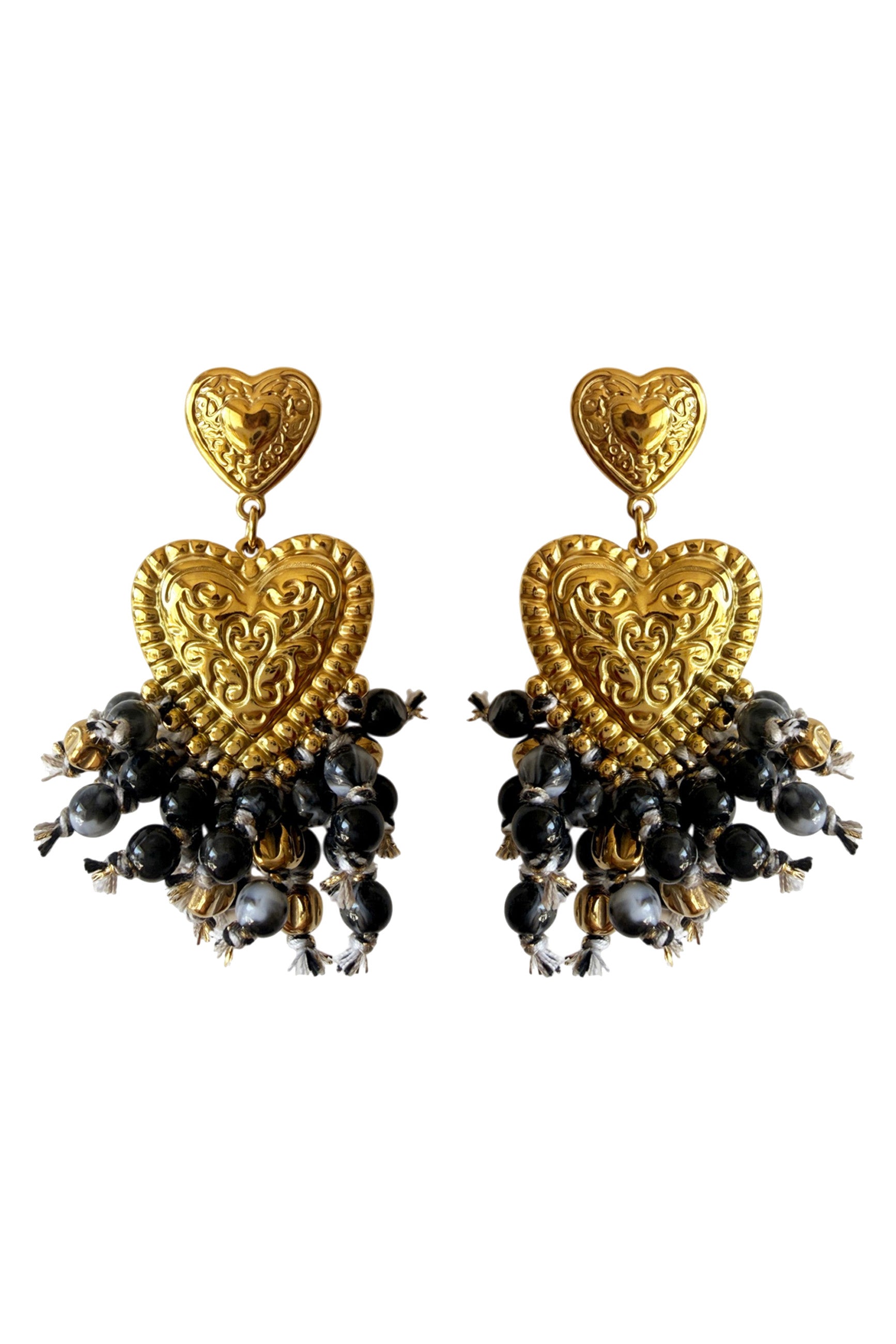 Earrings Heart | Black Beads