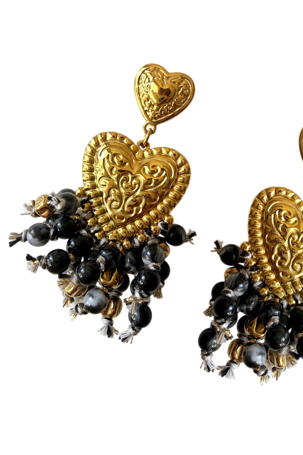 Earrings Heart | Black Beads