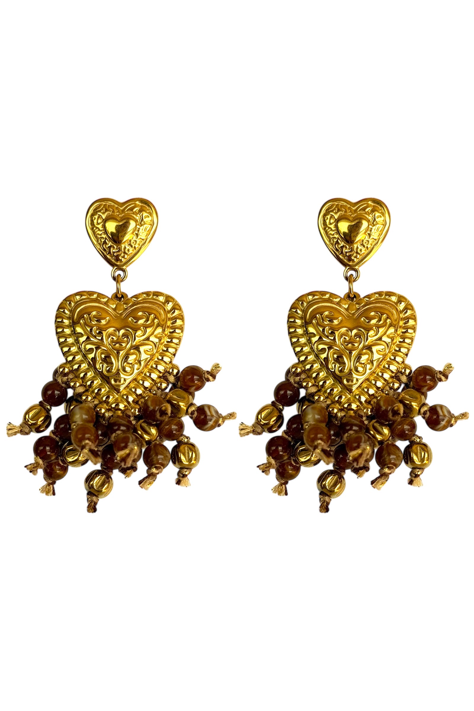 Earrings Heart | Brown Beads