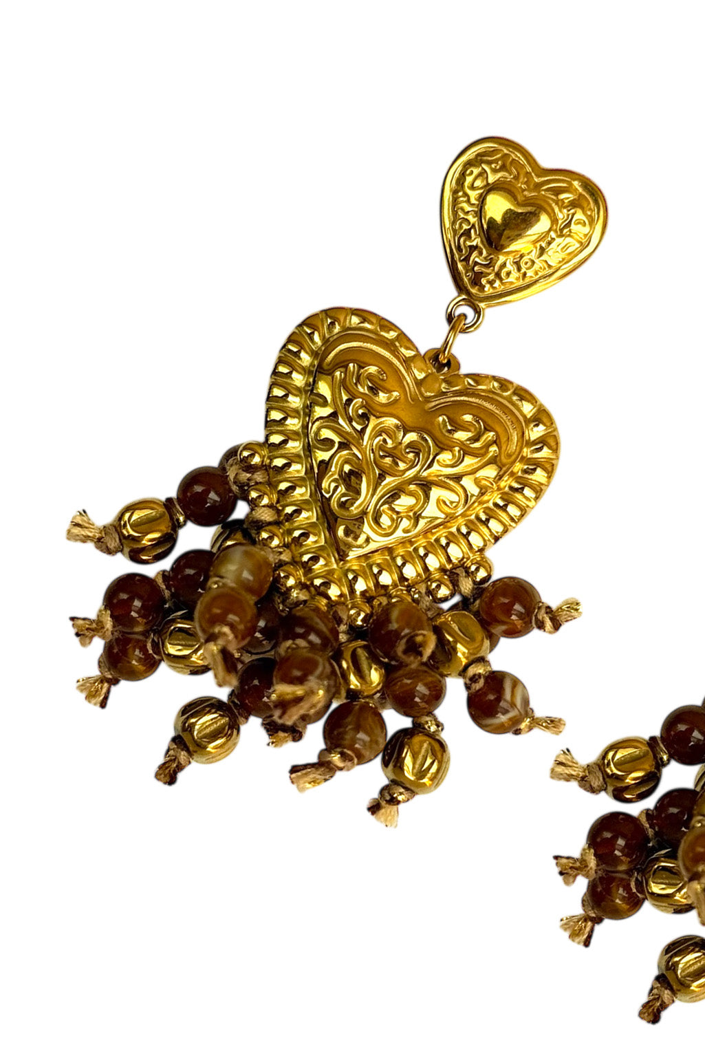 Earrings Heart | Brown Beads