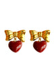 Earrings | Golden Ribbon w/ Bordeaux Heart