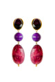 Earrings 3-stones Purple & Pink