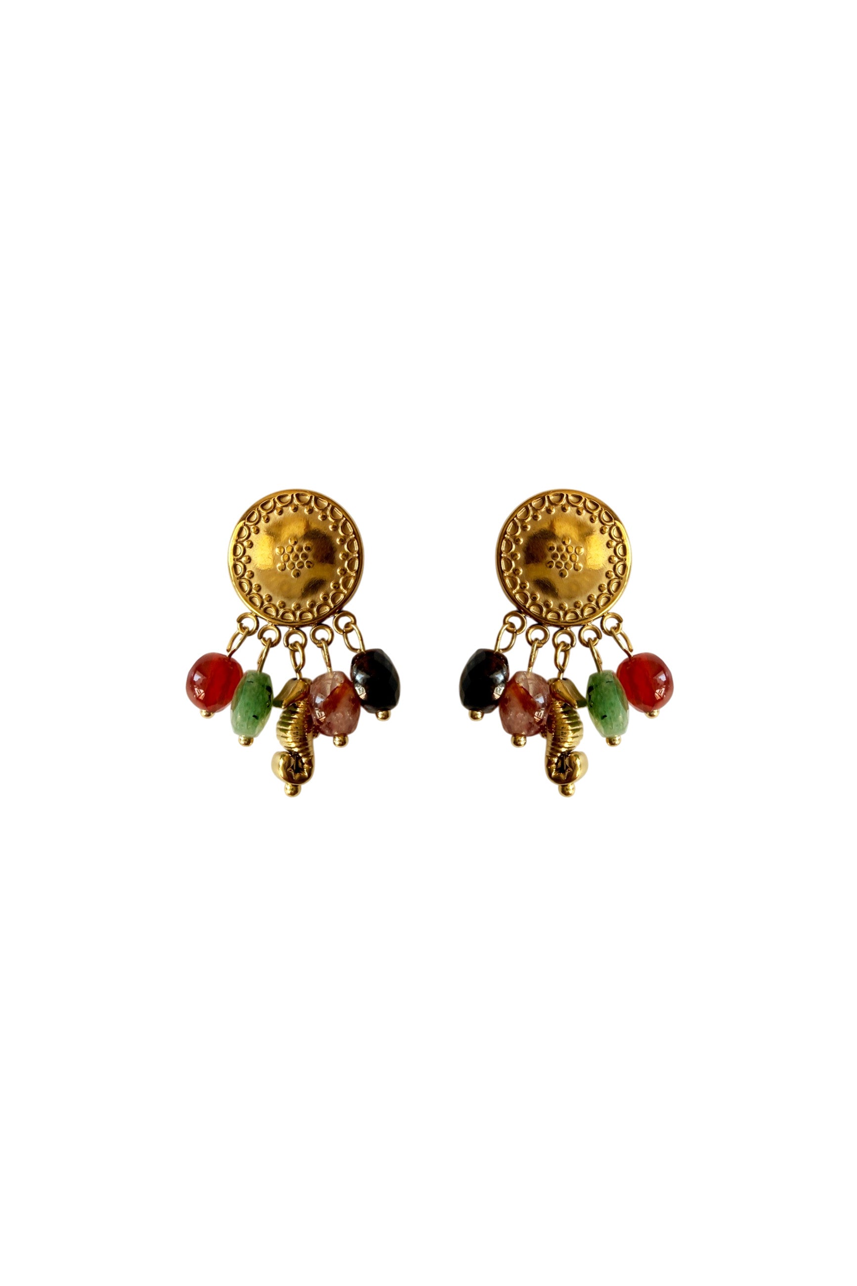 Gold-Tone Statement Earrings with Natural Stones
