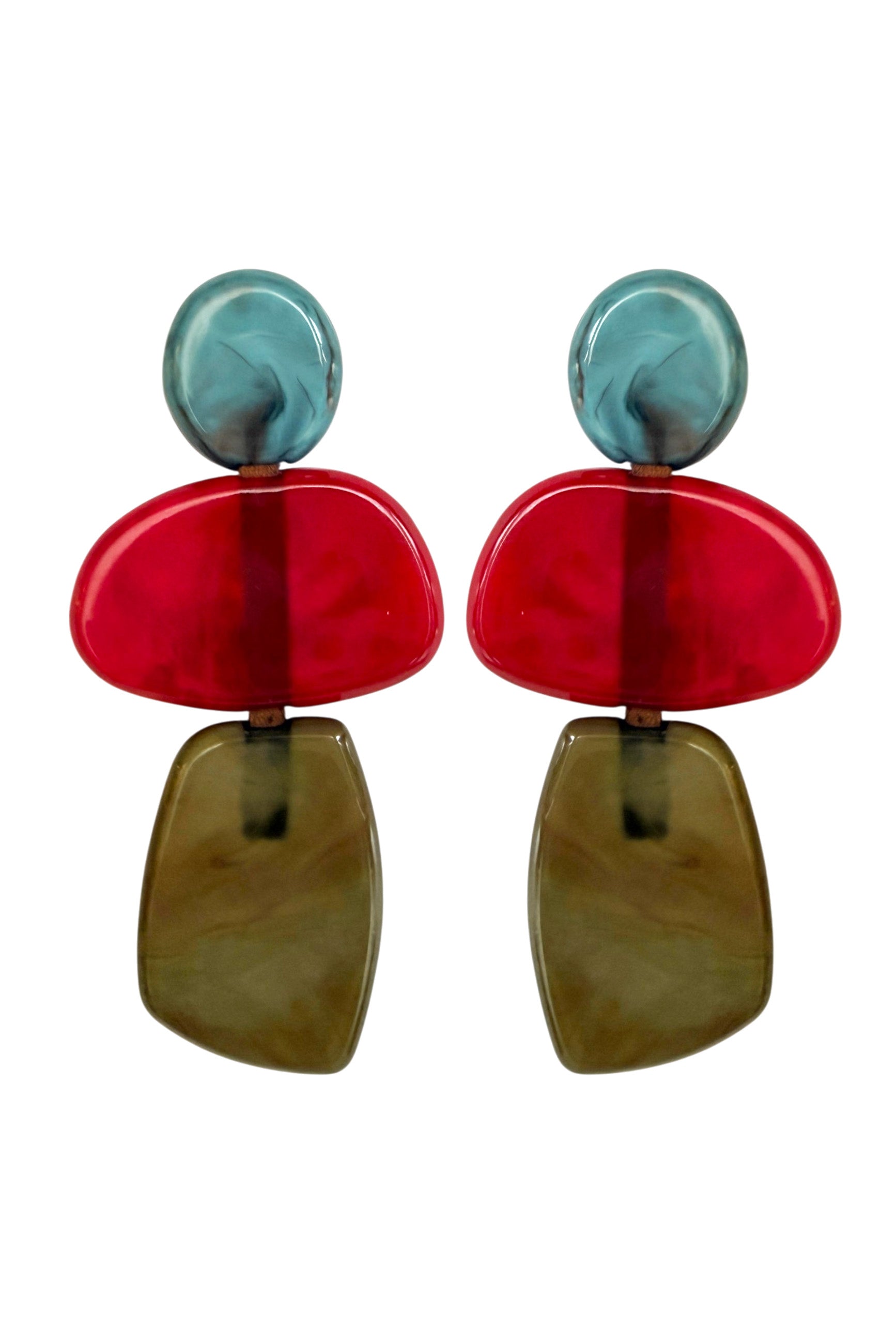 Earrings geometric, Blue, Red & Kakhi