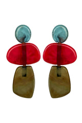 Earrings geometric, Blue, Red & Kakhi