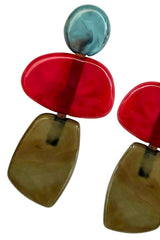 Earrings geometric, Blue, Red & Kakhi