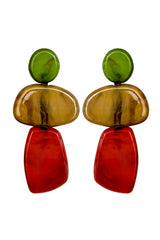 Earrings geometric, Green, Camel & Red