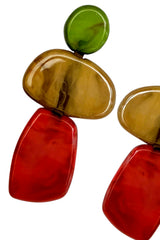 Earrings geometric, Green, Camel & Red