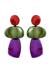 Earrings geometric, Red, Green & Violet