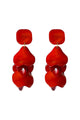 Earrings double Leafs, Square Red